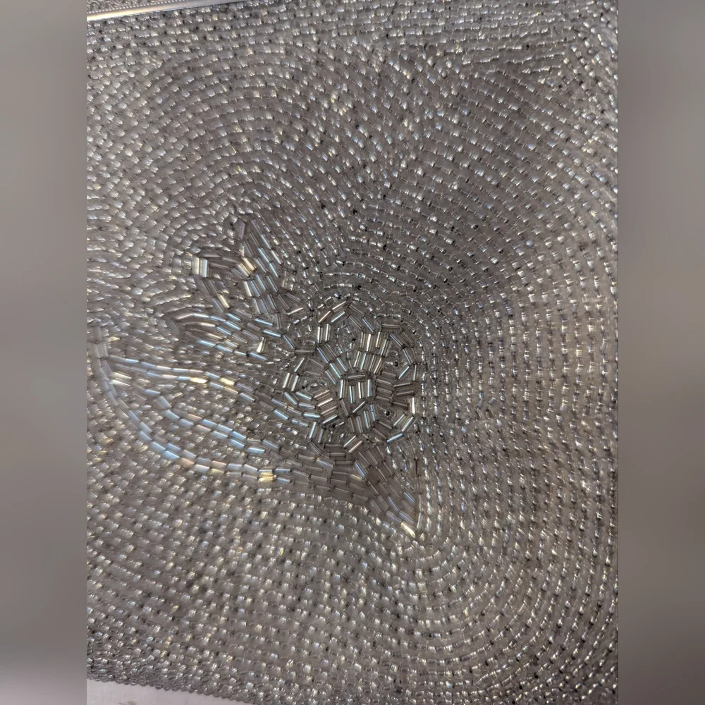 🩶 Vintage Silver Beaded Bling Snap Purse Comb Case Satin Pockets